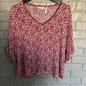 Red 3/4 Sleeve Boxy Blouse with Relaxed Fit
